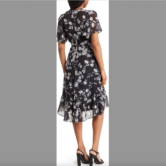 Calvin Klein Floral Chiffon Surplice Dress - Picture 2 of 6